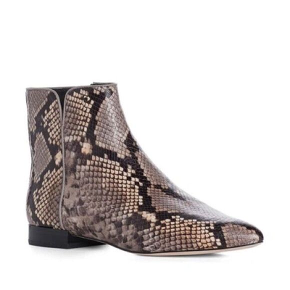 NWOB PAIGE Catherine Snakeskin-Embossed Leather Ankle Boots Taupe Multi sz 6.5 - Picture 1 of 9